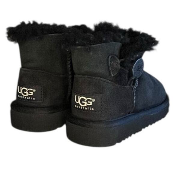 UGG Baby/Toddler Mini Bailey Button II Boots Size 6 Suede Insulated Black - Picture 4 of 6